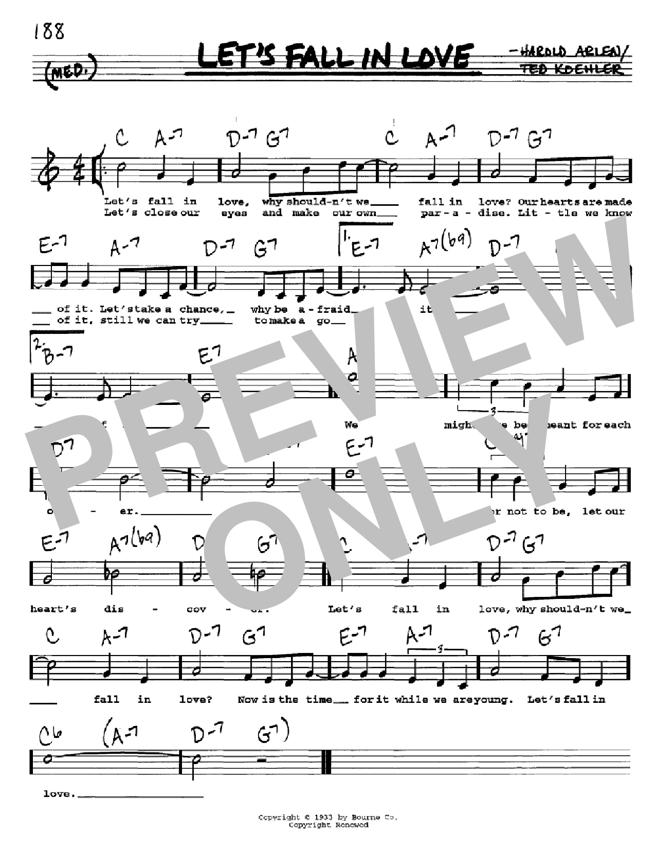 Download Ted Koehler Let's Fall In Love Sheet Music and learn how to play Real Book – Melody, Lyrics & Chords PDF digital score in minutes