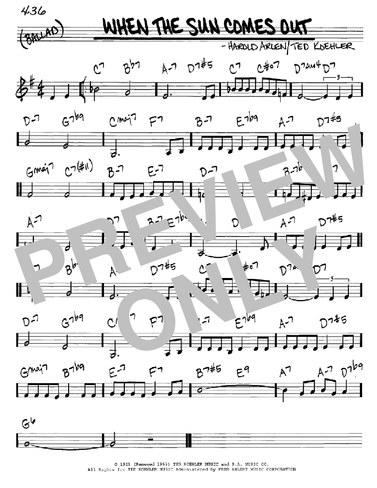Download Ted Koehler When The Sun Comes Out Sheet Music and learn how to play Real Book - Melody & Chords - C Instruments PDF digital score in minutes