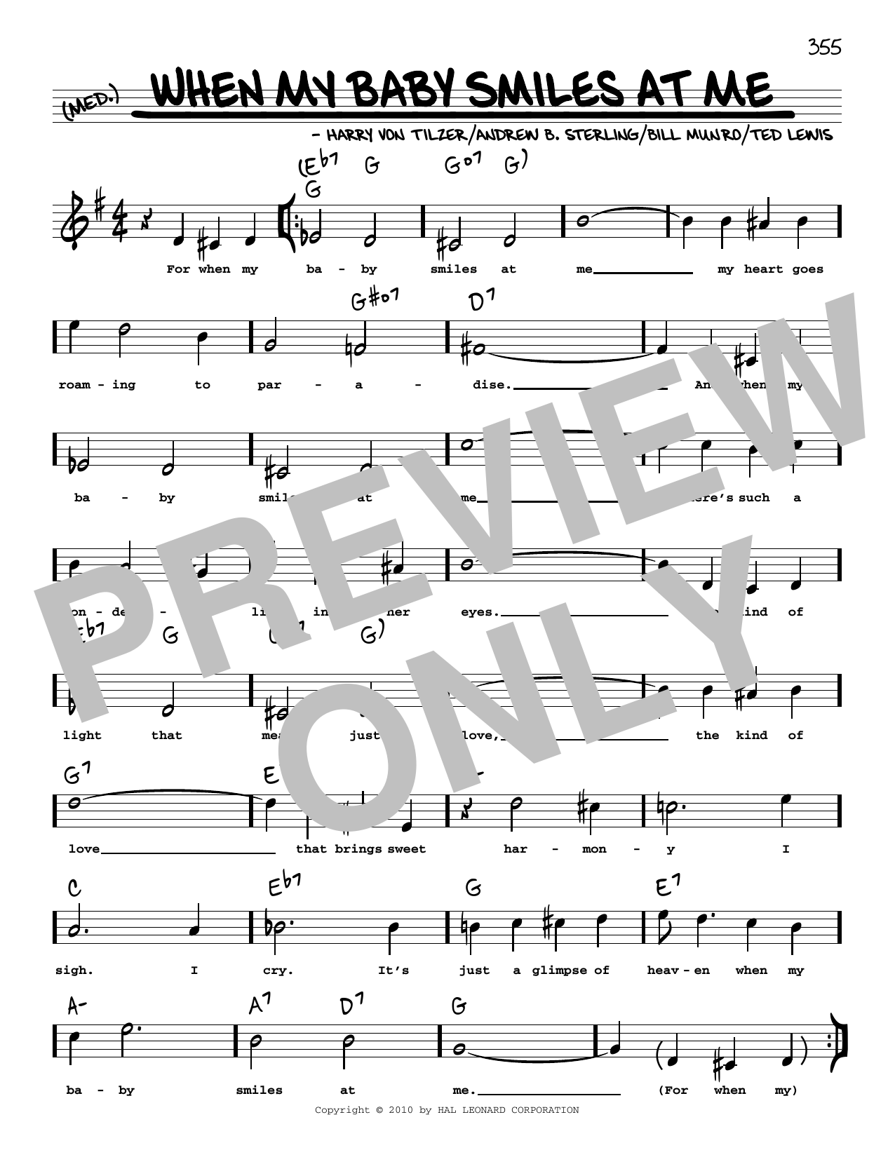 Download Ted Lewis When My Baby Smiles At Me (arr. Robert Rawlins) Sheet Music and learn how to play Real Book – Melody, Lyrics & Chords PDF digital score in minutes