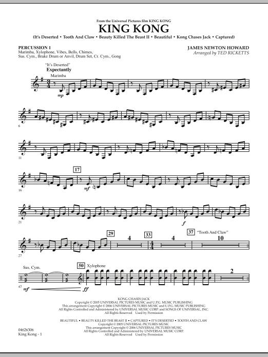 Download Ted Ricketts King Kong - Percussion 1 Sheet Music and learn how to play Orchestra PDF digital score in minutes