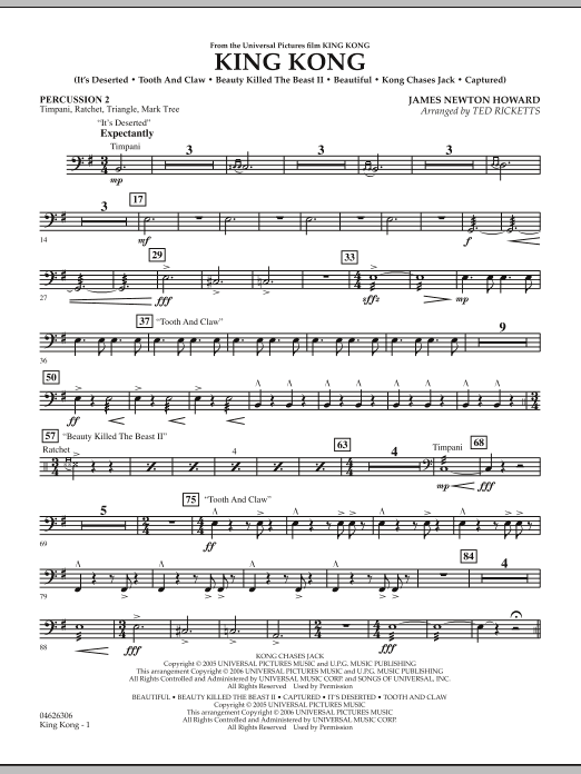 Download Ted Ricketts King Kong - Percussion 2 Sheet Music and learn how to play Orchestra PDF digital score in minutes