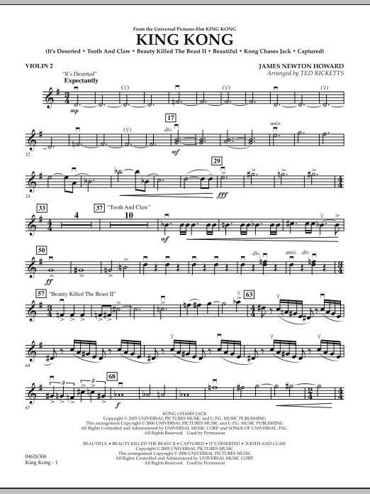 Download Ted Ricketts King Kong - Violin 2 Sheet Music and learn how to play Orchestra PDF digital score in minutes