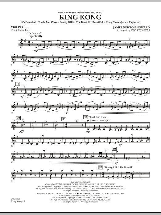 Download Ted Ricketts King Kong - Violin 3 (Viola T.C.) Sheet Music and learn how to play Orchestra PDF digital score in minutes