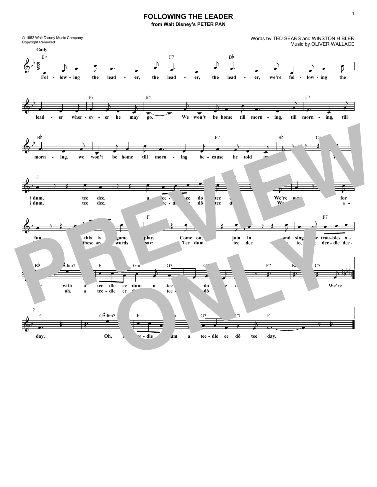 Download Ted Sears Following The Leader Sheet Music and learn how to play Melody Line, Lyrics & Chords PDF digital score in minutes