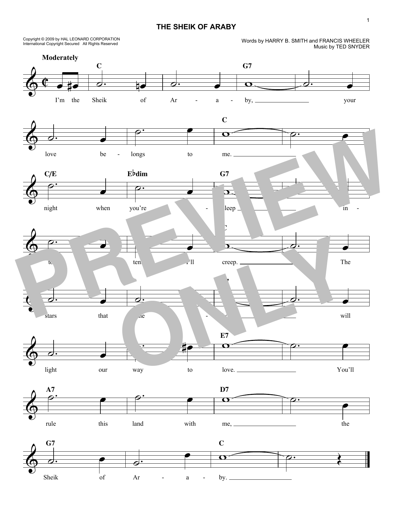 Download Ted Snyder The Sheik Of Araby Sheet Music and learn how to play Melody Line, Lyrics & Chords PDF digital score in minutes