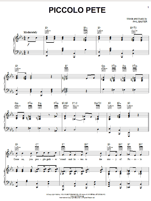 Download Ted Weems Piccolo Pete Sheet Music and learn how to play Piano, Vocal & Guitar (Right-Hand Melody) PDF digital score in minutes
