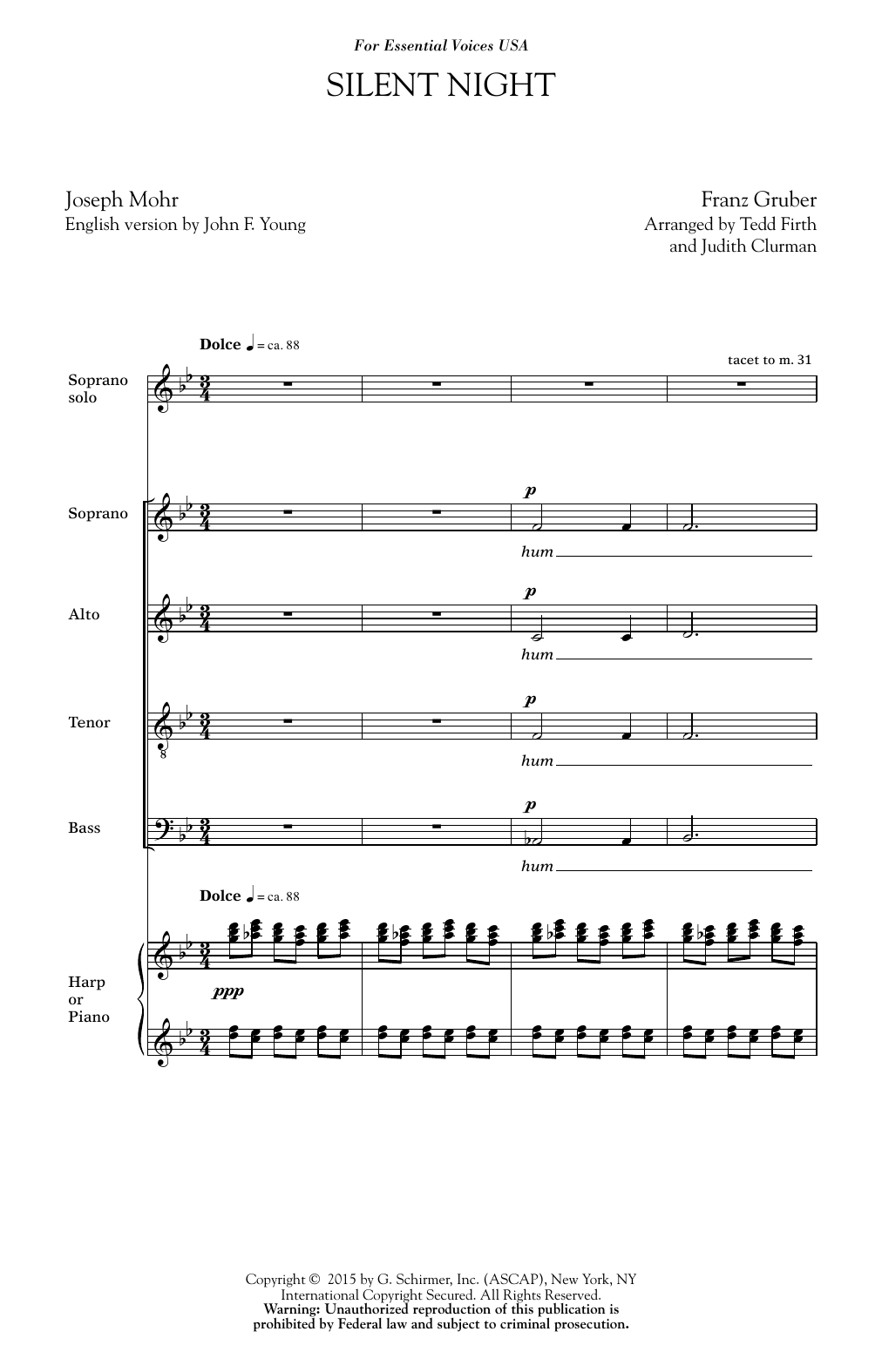 Download Franz Gruber Silent Night (arr. Tedd Firth) Sheet Music and learn how to play SATB PDF digital score in minutes