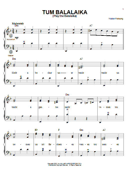 Download Teddi Schwartz Tum Balalaika (Play the Balalaika) Sheet Music and learn how to play Accordion PDF digital score in minutes