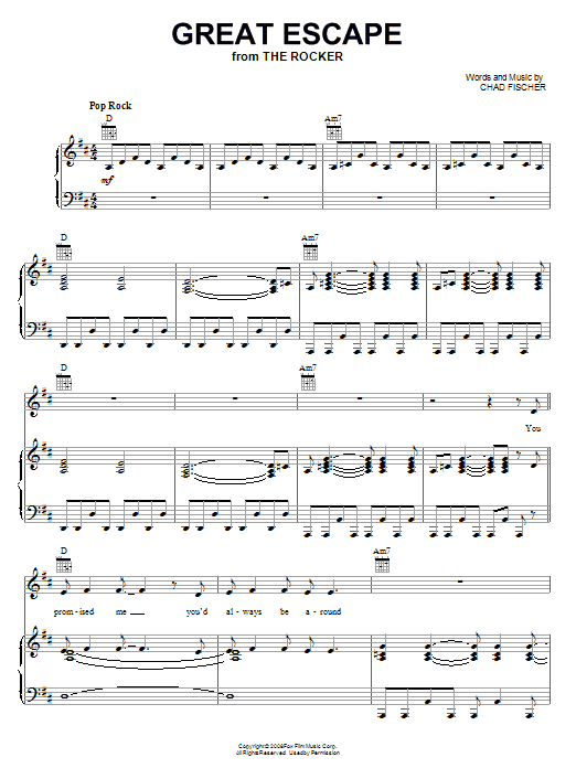 Download Teddy Geiger Great Escape Sheet Music and learn how to play Piano, Vocal & Guitar (Right-Hand Melody) PDF digital score in minutes