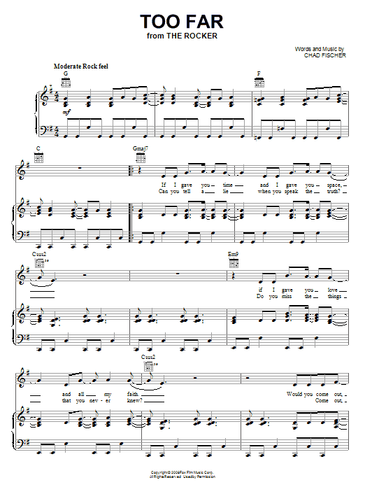 Download Teddy Geiger Too Far Sheet Music and learn how to play Piano, Vocal & Guitar (Right-Hand Melody) PDF digital score in minutes