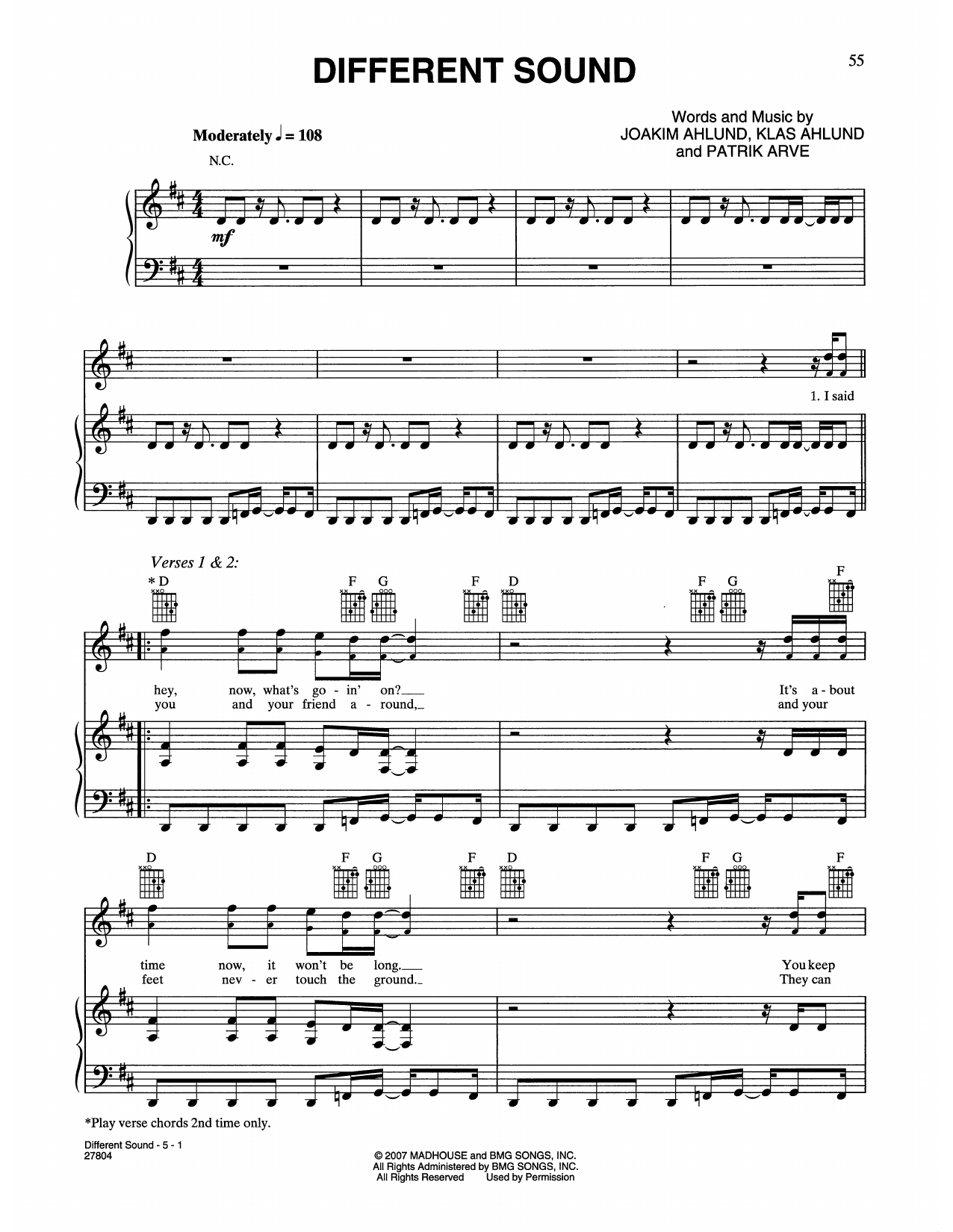 Download Teddybears Different Sound (feat. Malte) (from Music And Lyrics) Sheet Music and learn how to play Piano, Vocal & Guitar Chords (Right-Hand Melody) PDF digital score in minutes