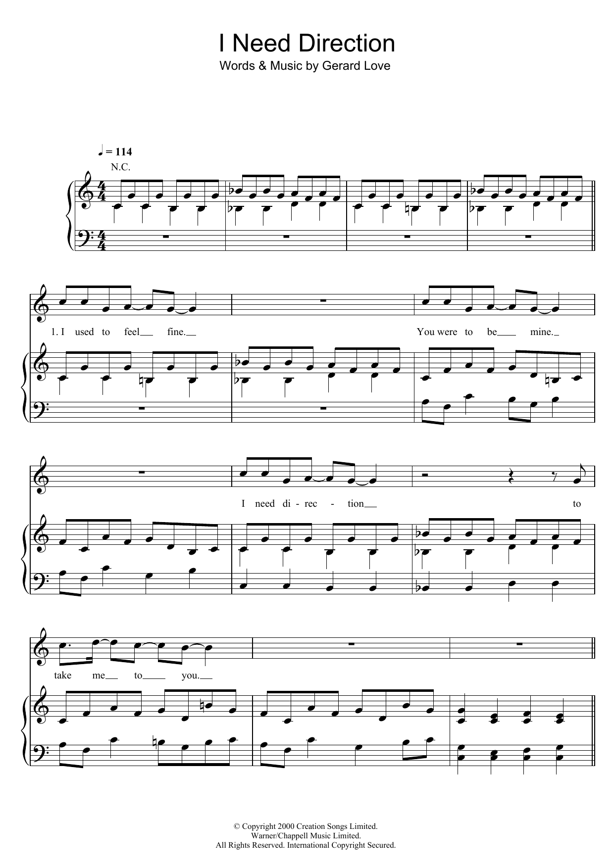 Download Teenage Fanclub I Need Direction Sheet Music and learn how to play Piano, Vocal & Guitar PDF digital score in minutes