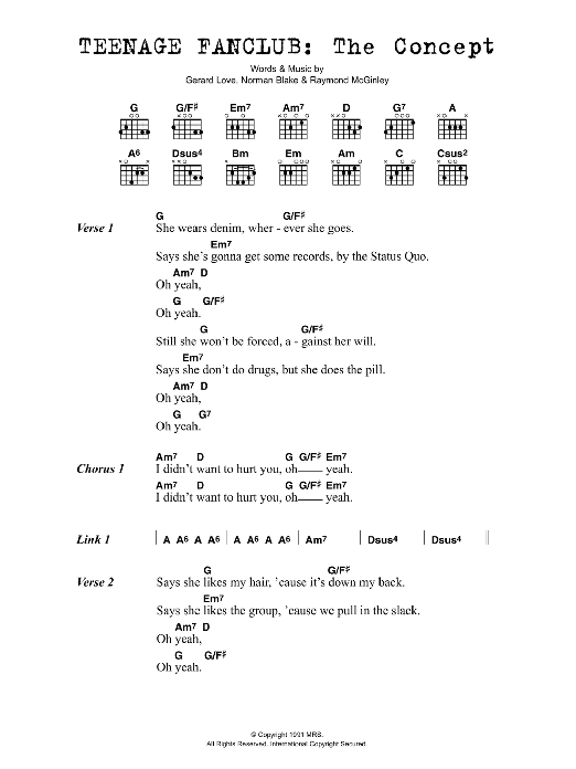 Download Teenage Fanclub The Concept Sheet Music and learn how to play Lyrics & Chords PDF digital score in minutes