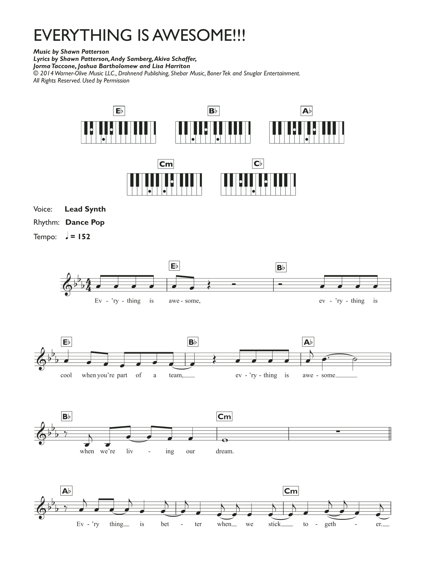 Download Tegan and Sara Everything Is Awesome (featuring The Lonely Island) (From The Lego Movie) Sheet Music and learn how to play Piano Chords/Lyrics PDF digital score in minutes