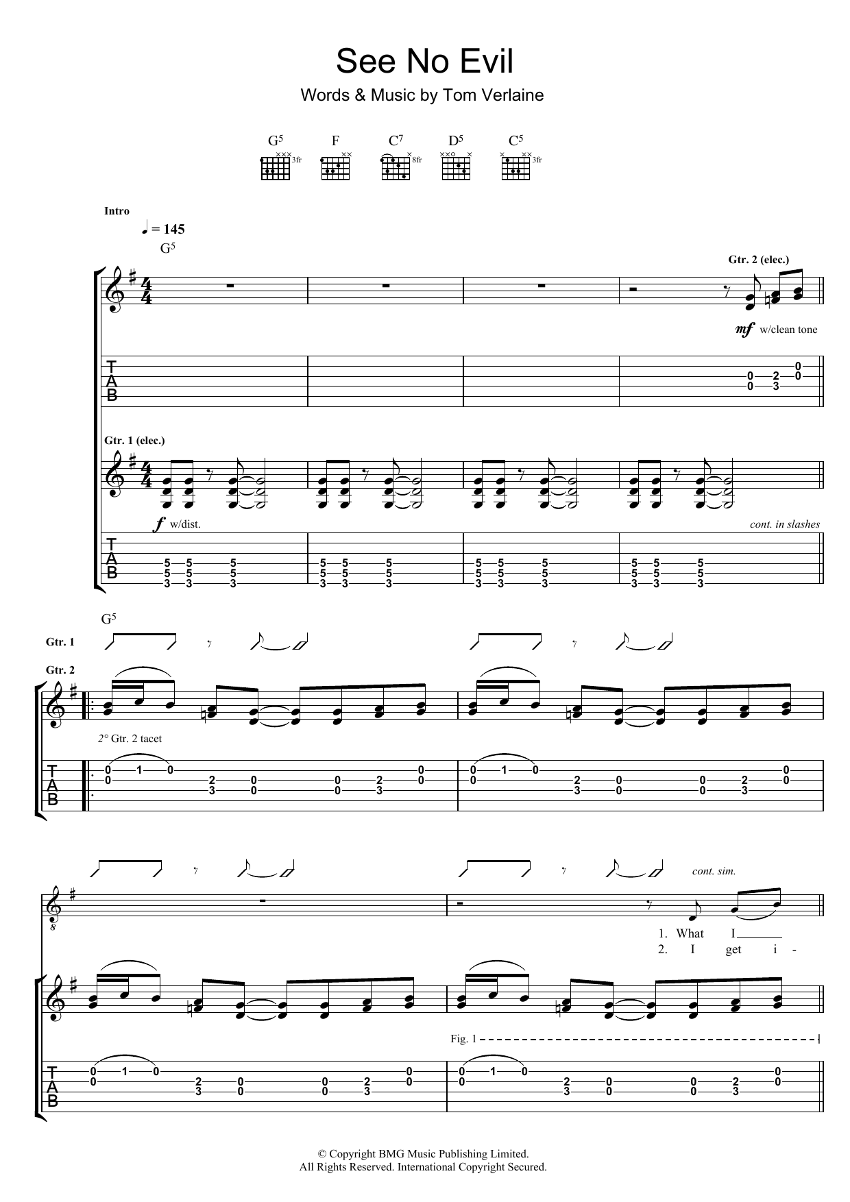 Download Television See No Evil Sheet Music and learn how to play Lyrics & Chords PDF digital score in minutes