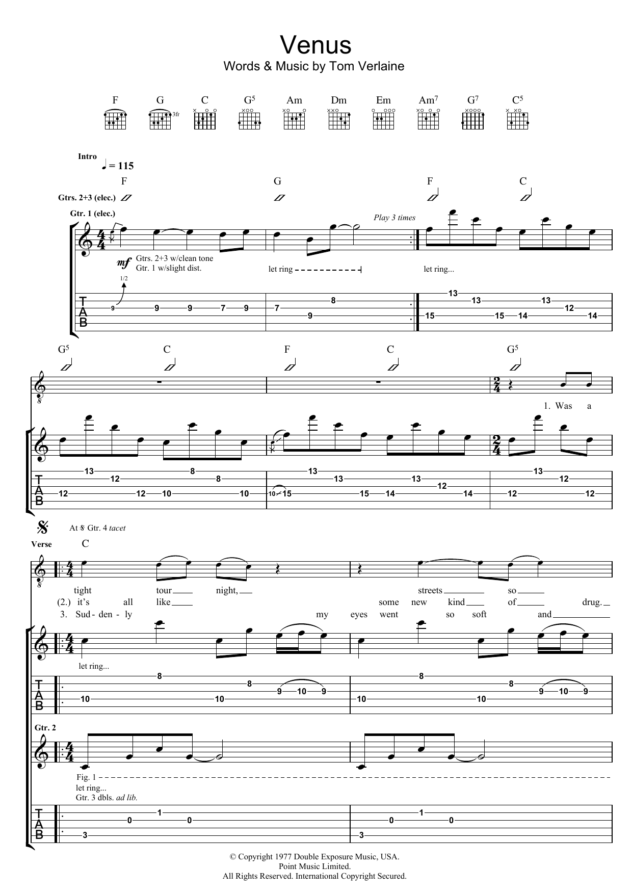 Download Television Venus Sheet Music and learn how to play Guitar Tab PDF digital score in minutes