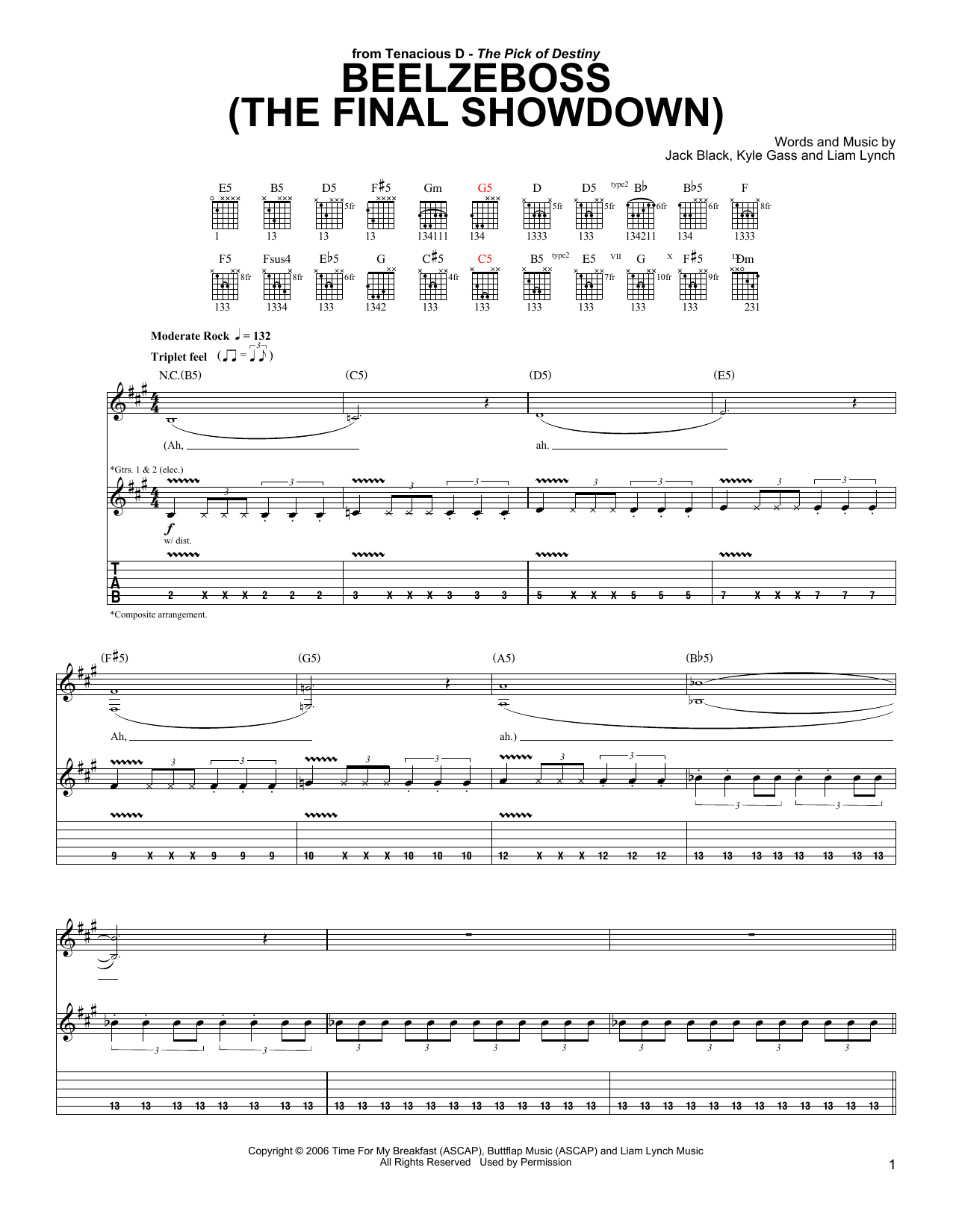 Download Tenacious D Bellzeboss (The Final Showdown) Sheet Music and learn how to play Guitar Tab PDF digital score in minutes