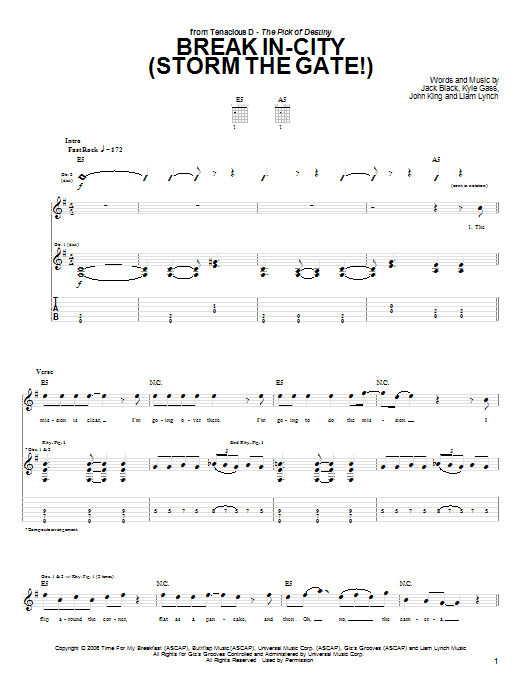 Download Tenacious D Break In-City (Storm The Gate!) Sheet Music and learn how to play Guitar Tab PDF digital score in minutes