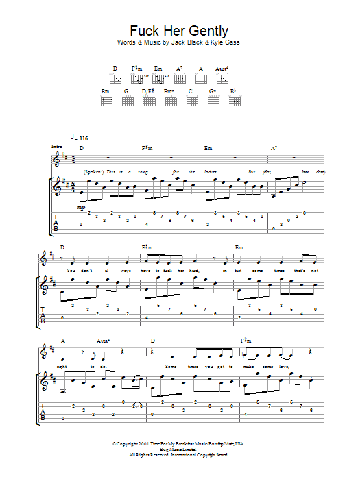 Download Tenacious D Fuck Her Gently Sheet Music and learn how to play Guitar Tab PDF digital score in minutes