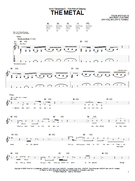 Download Tenacious D The Metal Sheet Music and learn how to play Guitar Tab PDF digital score in minutes