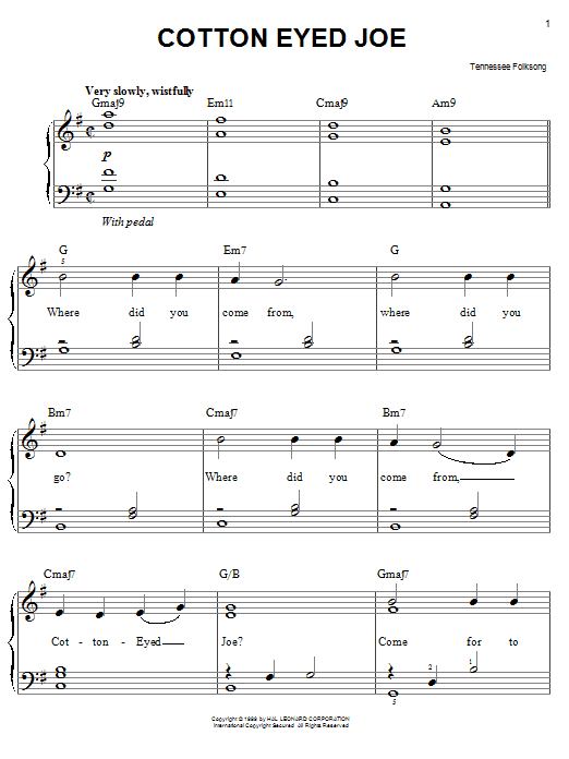 Download Tennessee Folksong Cotton Eyed Joe Sheet Music and learn how to play Melody Line, Lyrics & Chords PDF digital score in minutes