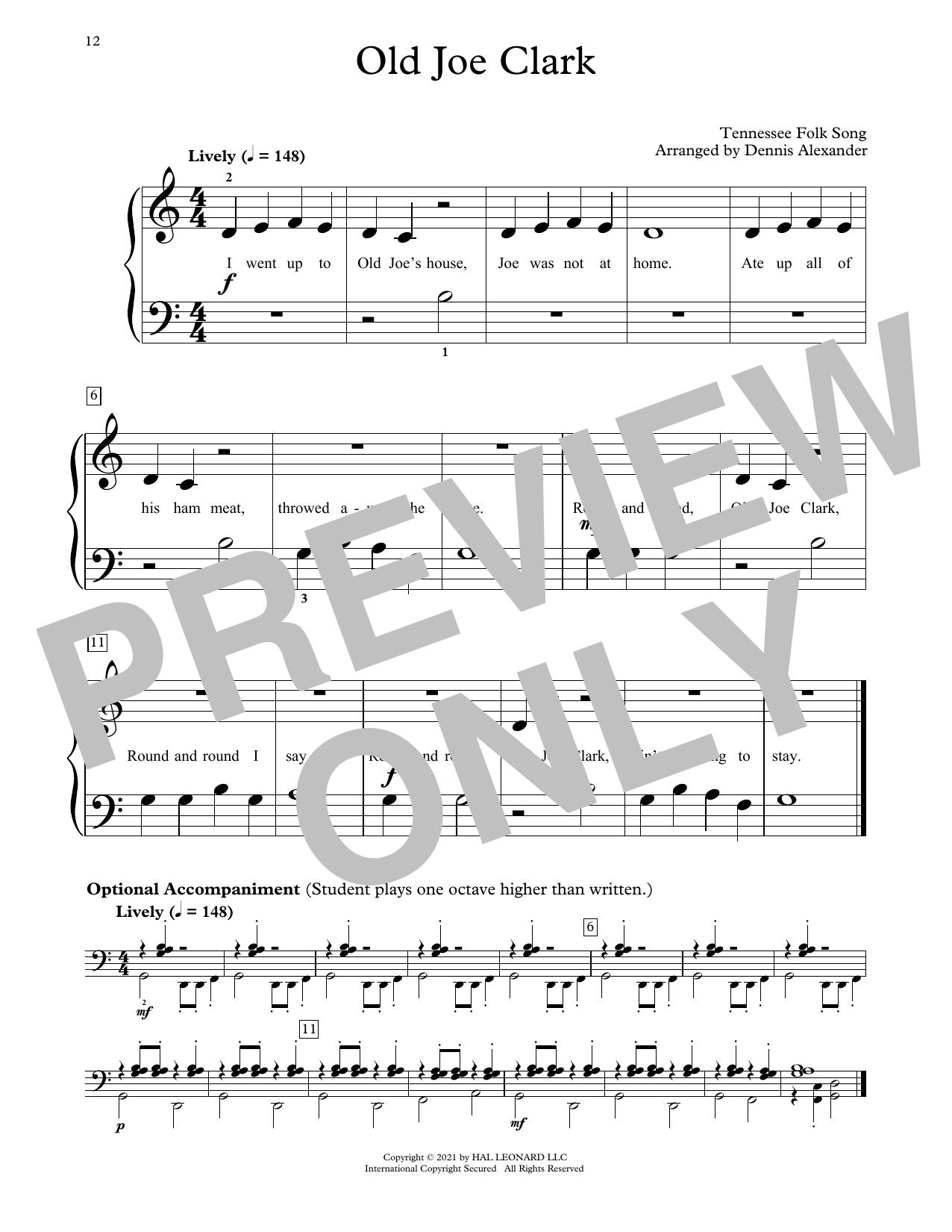 Download Tennessee Folksong Old Joe Clark (arr. Dennis Alexander) Sheet Music and learn how to play Educational Piano PDF digital score in minutes