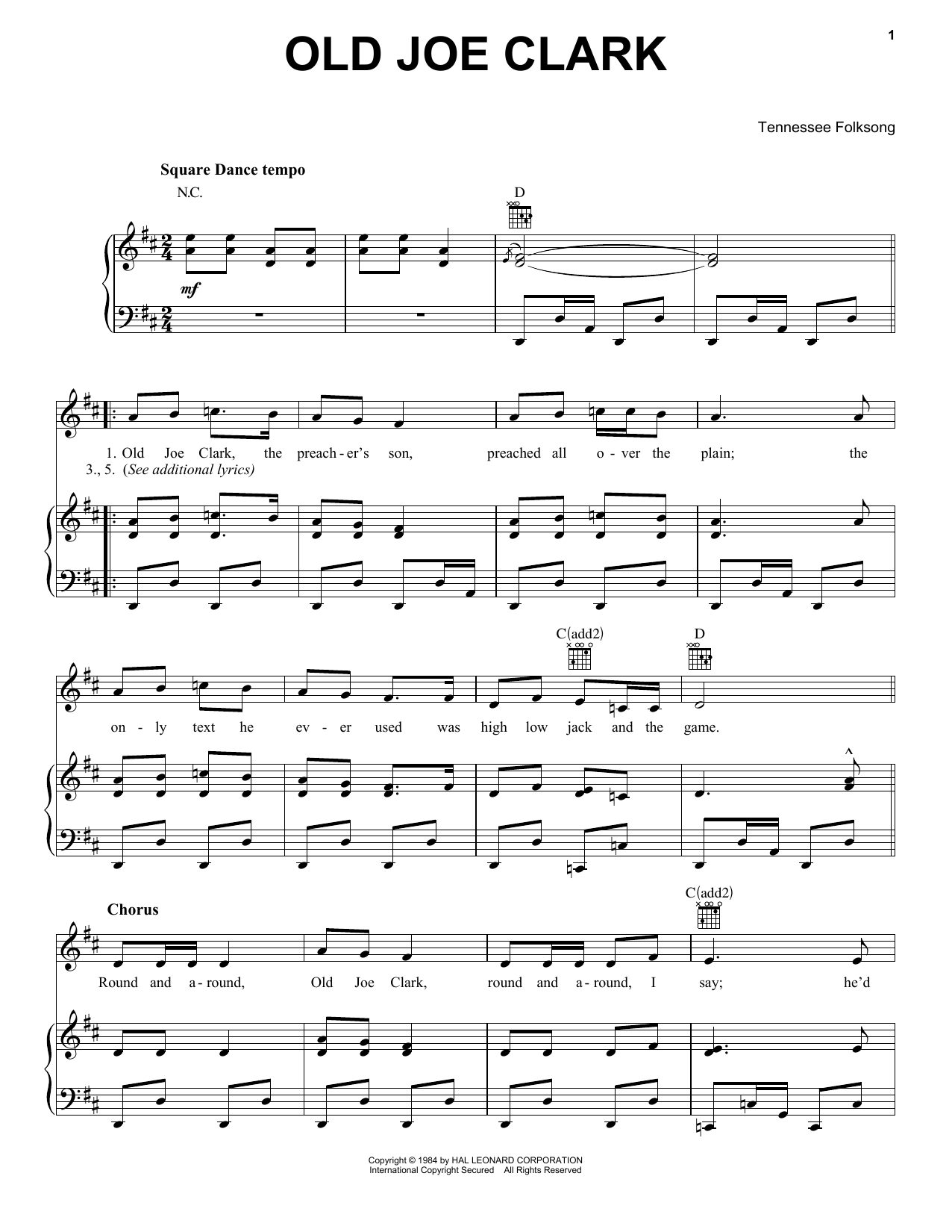 Download Traditional Folksong Old Joe Clark Sheet Music and learn how to play Banjo PDF digital score in minutes