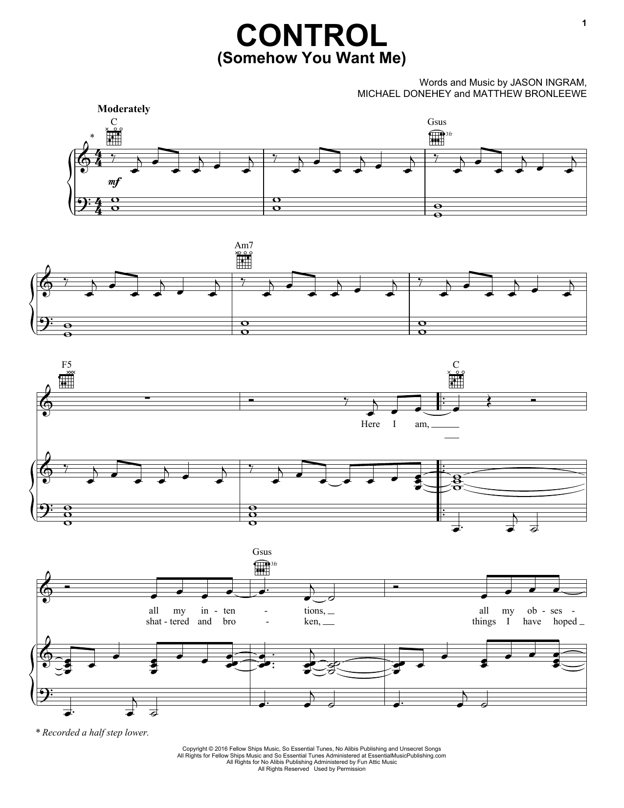 Download Tenth Avenue North Control (Somehow You Want Me) Sheet Music and learn how to play Piano, Vocal & Guitar Chords (Right-Hand Melody) PDF digital score in minutes