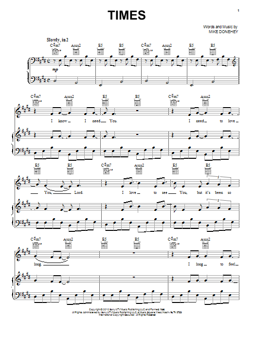 Download Tenth Avenue North Times Sheet Music and learn how to play Piano, Vocal & Guitar (Right-Hand Melody) PDF digital score in minutes