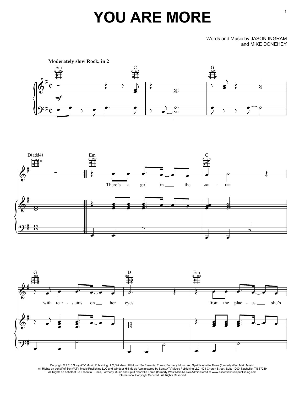 Download Tenth Avenue North You Are More Sheet Music and learn how to play Piano, Vocal & Guitar (Right-Hand Melody) PDF digital score in minutes