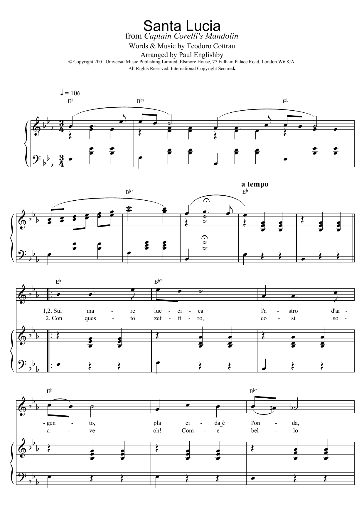 Download Traditional Santa Lucia Sheet Music and learn how to play Melody Line & Chords PDF digital score in minutes