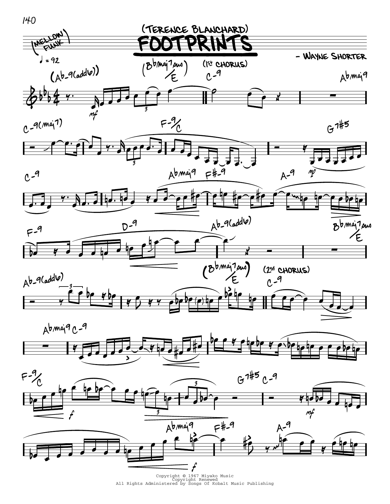 Download Terence Blanchard Footprints (solo only) Sheet Music and learn how to play Real Book – Melody & Chords PDF digital score in minutes