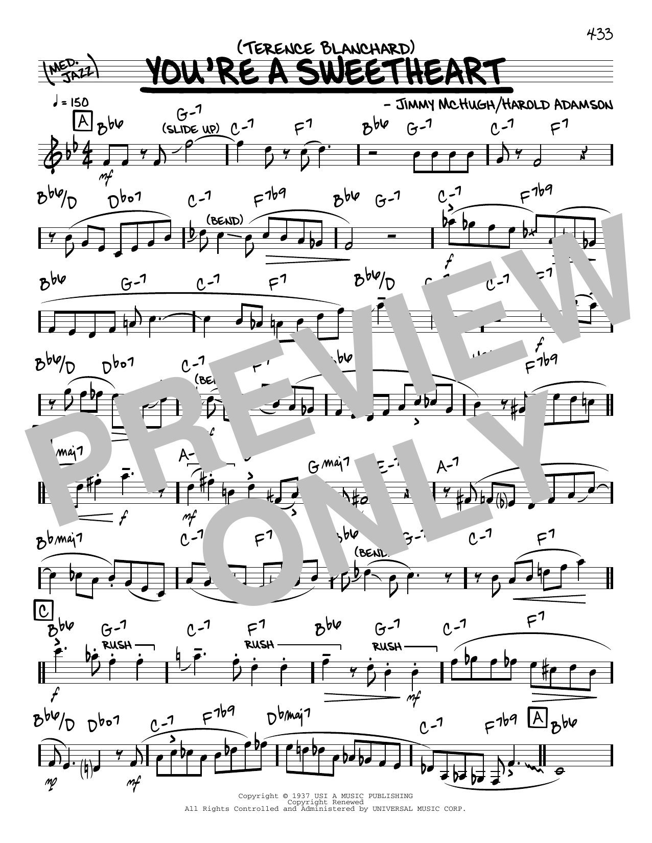 Download Terence Blanchard You're A Sweetheart (solo only) Sheet Music and learn how to play Real Book – Melody & Chords PDF digital score in minutes