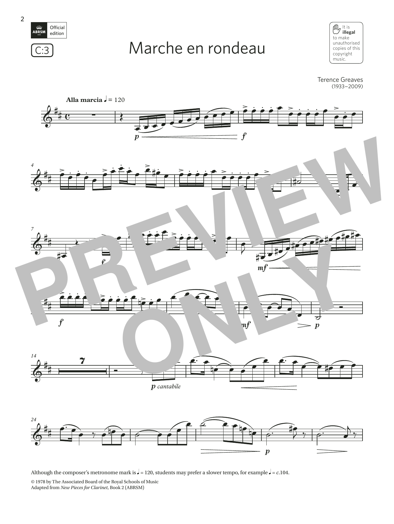 Download Terence Greaves Marche en rondeau (Grade 6 List C3 from the ABRSM Clarinet syllabus from 2022) Sheet Music and learn how to play Clarinet Solo PDF digital score in minutes