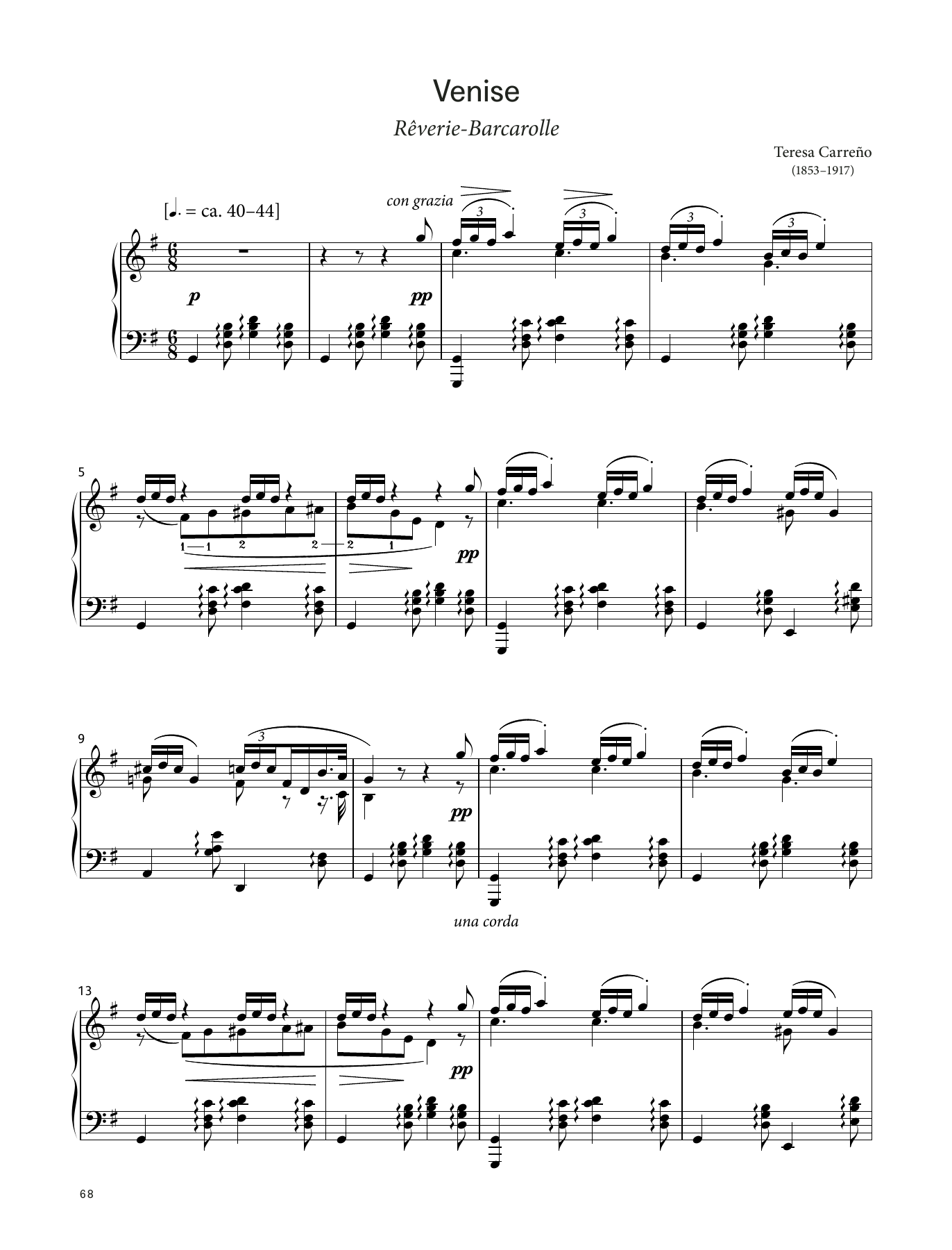Download Teresa Carreño Venise Rêverie-Barcarolle, Op. 33 (LCME Piano 2018 Grade 8 List B) Sheet Music and learn how to play Piano Solo PDF digital score in minutes