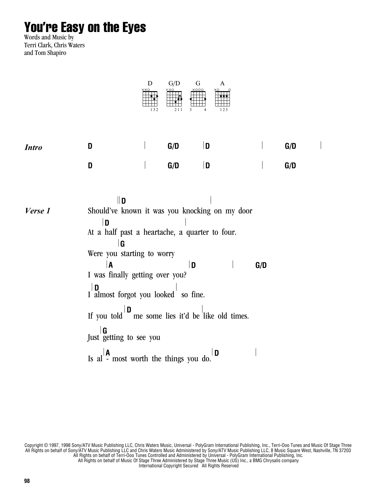 Download Terri Clark You're Easy On The Eyes Sheet Music and learn how to play Lyrics & Chords PDF digital score in minutes