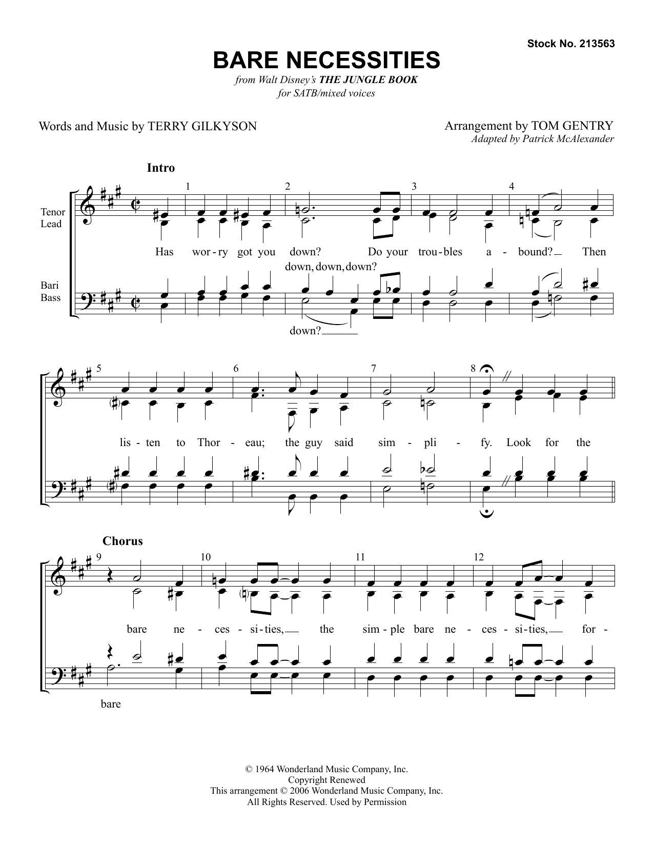 Download Terry Gilkyson Bare Necessities (from The Jungle Book) (arr. Tom Gentry) Sheet Music and learn how to play SATB Choir PDF digital score in minutes