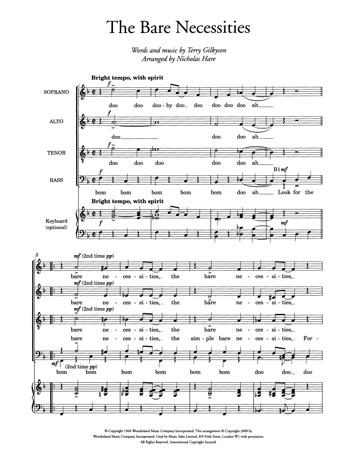 Download Terry Gilkyson The Bare Necessities (from Disney's The Jungle Book) (arr. Nicholas Hare) Sheet Music and learn how to play Choir PDF digital score in minutes