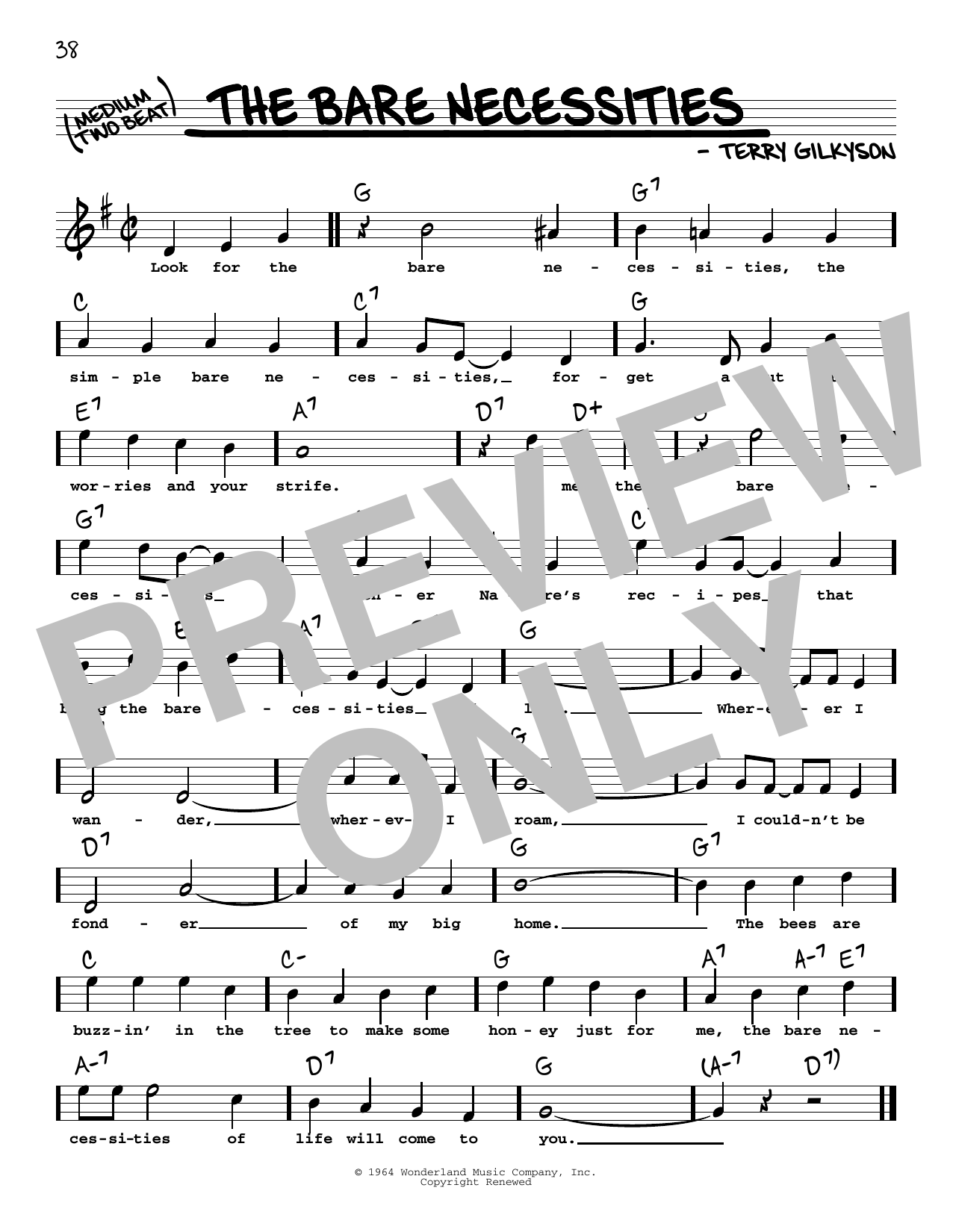 Download Terry Gilkyson The Bare Necessities (High Voice) Sheet Music and learn how to play Real Book – Melody, Lyrics & Chords PDF digital score in minutes