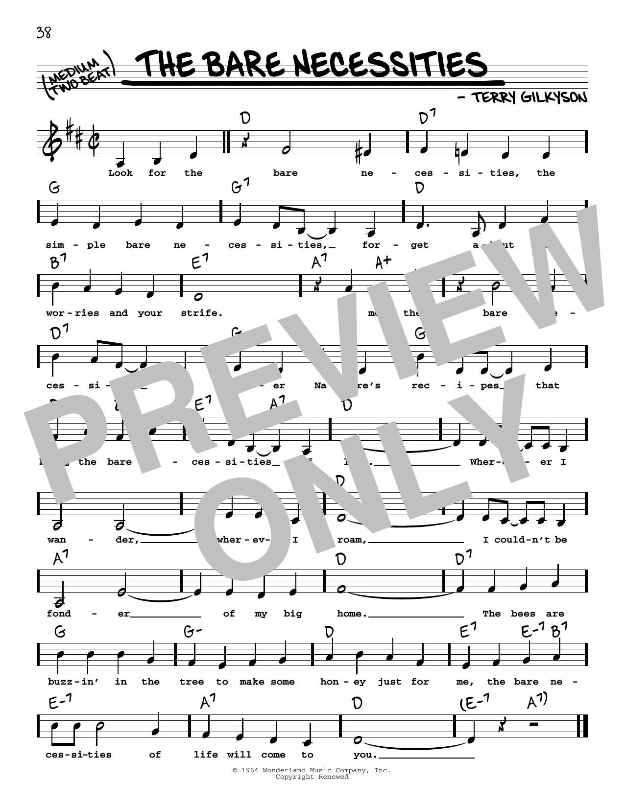 Download Terry Gilkyson The Bare Necessities (Low Voice) (from The Jungle Book) Sheet Music and learn how to play Real Book – Melody, Lyrics & Chords PDF digital score in minutes