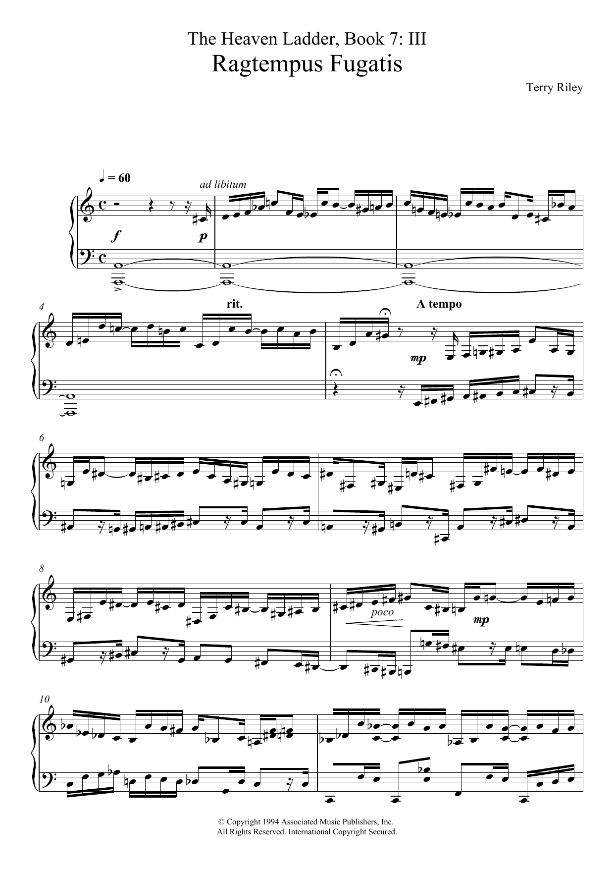 Download Terry Riley Ragtempus Fugatis (No.3 From The Heaven Ladder Book 7) Sheet Music and learn how to play Piano PDF digital score in minutes