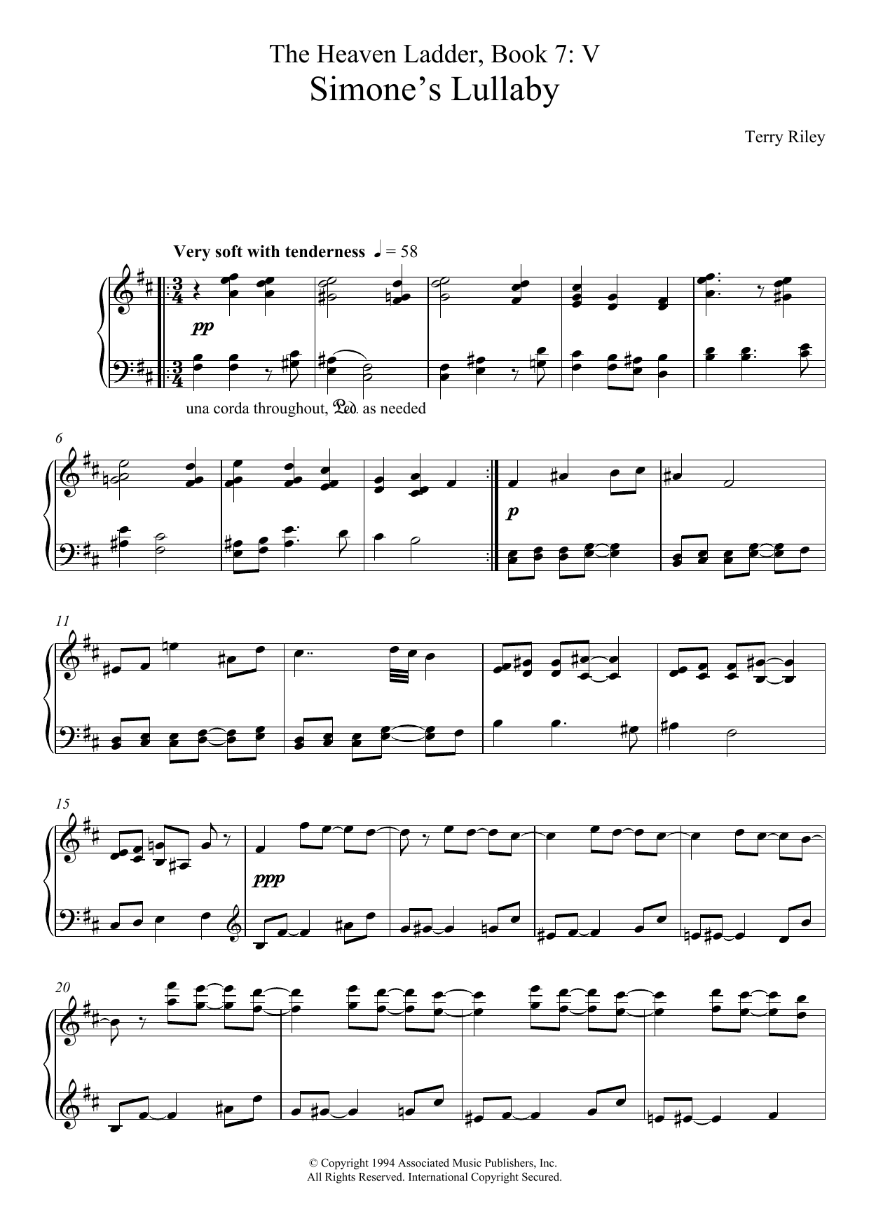 Download Terry Riley Simone's Lullaby (No.5 From The Heaven Ladder Book 7) Sheet Music and learn how to play Piano PDF digital score in minutes