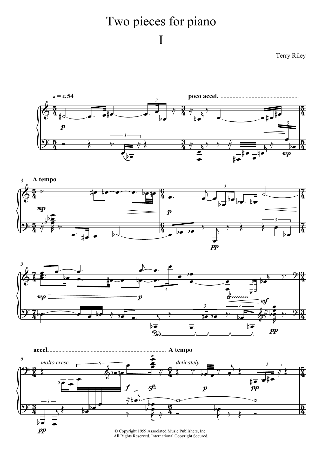 Download Terry Riley Two Pieces For Piano - I. Sheet Music and learn how to play Piano PDF digital score in minutes