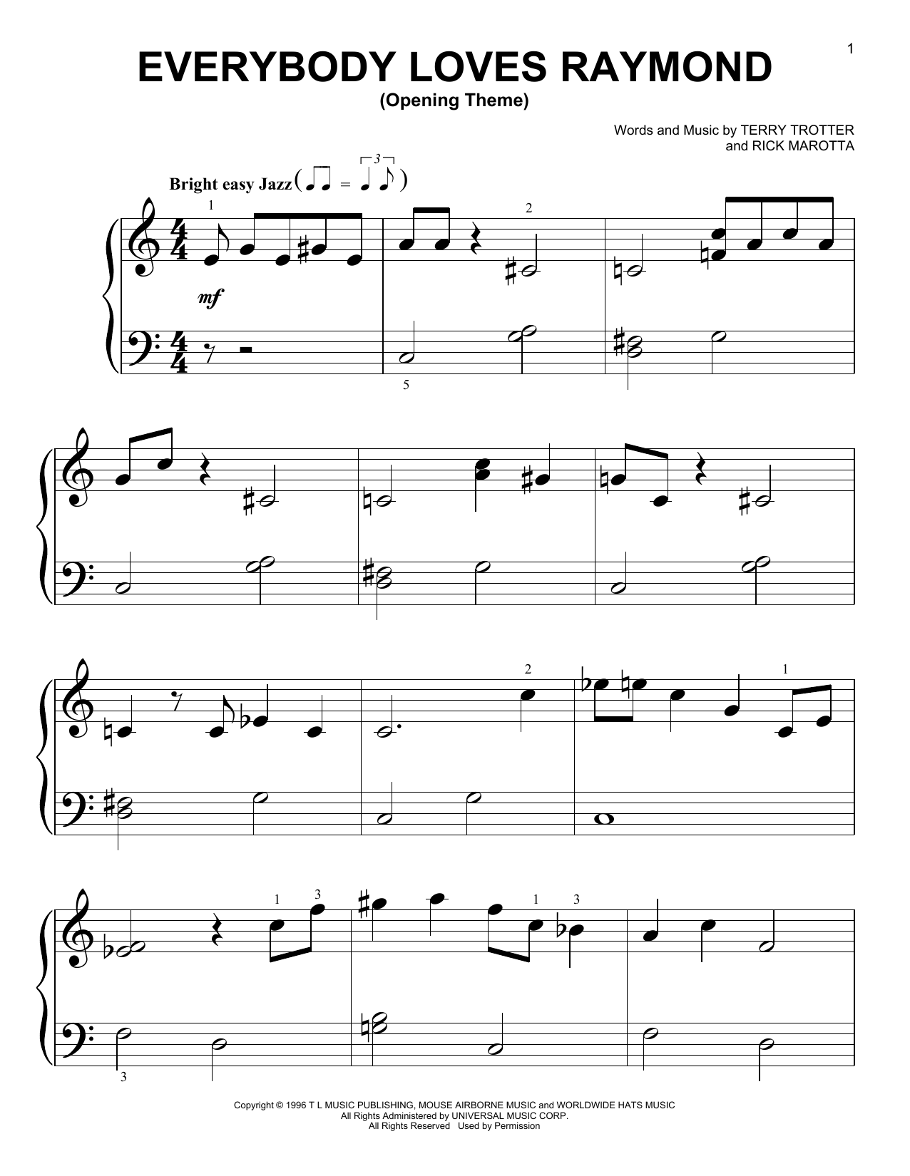 Download Terry Trotter and Rick Marotta Everybody Loves Raymond (Opening Theme) Sheet Music and learn how to play Very Easy Piano PDF digital score in minutes