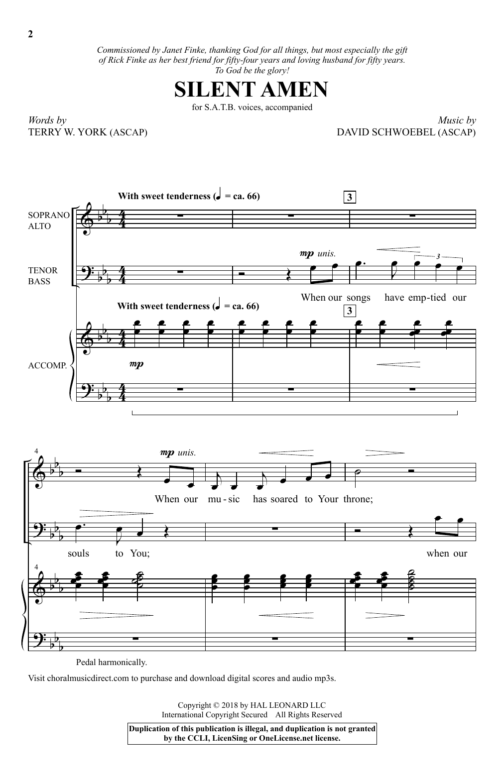 Download Terry York & David Schwoebel Silent Amen Sheet Music and learn how to play SATB Choir PDF digital score in minutes