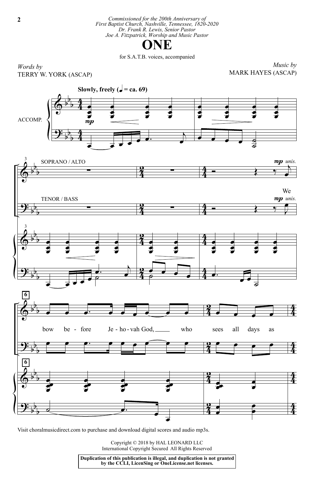 Download Terry York & Mark Hayes One Sheet Music and learn how to play SATB Choir PDF digital score in minutes