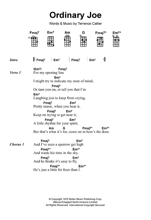 Download Terry Callier Ordinary Joe Sheet Music and learn how to play Ukulele PDF digital score in minutes