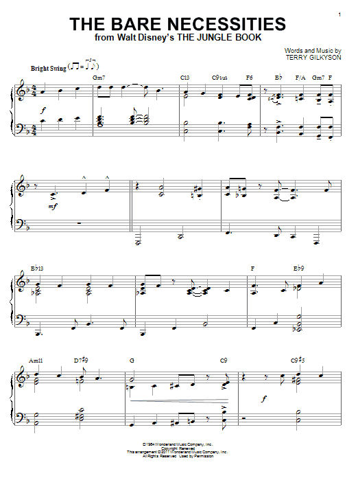 terry gilkyson the bare necessities jazz version from the jungle book arr brent edstrom sheet music notes download printable pdf score 82546