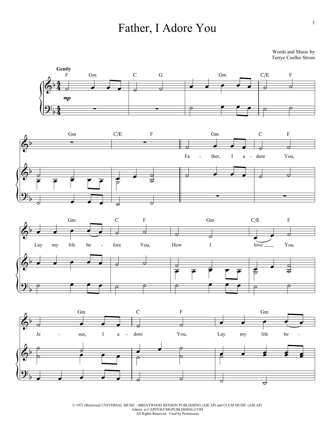Download Terrye Coelho Father I Adore You Sheet Music and learn how to play Melody Line, Lyrics & Chords PDF digital score in minutes