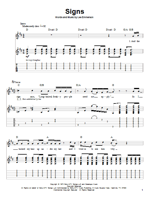 Download Tesla Signs Sheet Music and learn how to play Guitar Tab (Single Guitar) PDF digital score in minutes